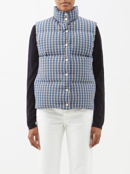 Erl - Checked Quilted-cotton Gilet - Womens - Blue Multi