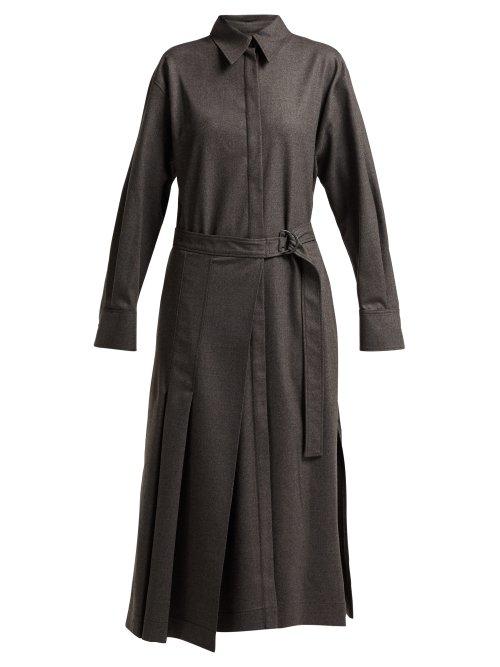 Matchesfashion.com Joseph - Irvine Tie Waist Cotton Blend Dress - Womens - Dark Grey