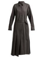 Matchesfashion.com Joseph - Irvine Tie Waist Cotton Blend Dress - Womens - Dark Grey