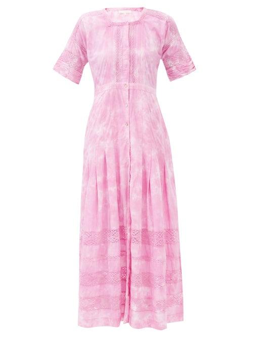 Loveshackfancy - Edie Tie-dyed Lace-trimmed Cotton Midi Dress - Womens - Magenta