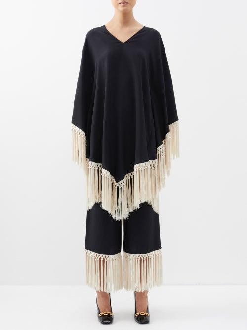 Taller Marmo - Gloria Fringed Crepe Kaftan Dress - Womens - Black