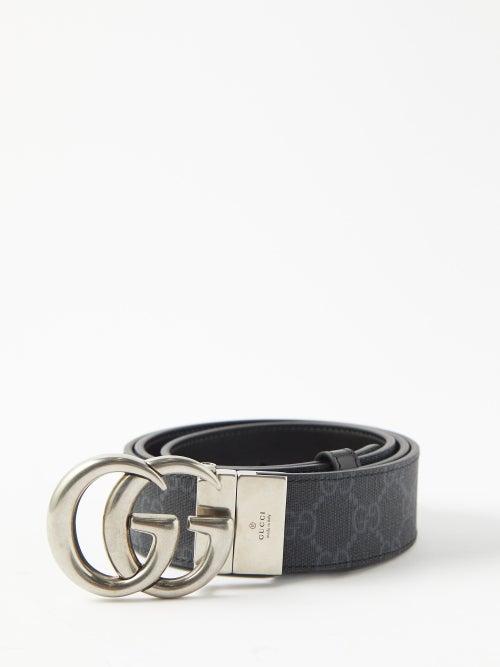 Gucci - Gg-logo Monogram-canvas And Leather Belt - Mens - Black Multi