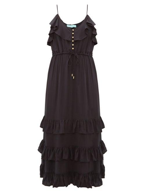 Matchesfashion.com Melissa Odabash - Bethan Tiered Ruffled Midi Dress - Womens - Black