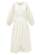 Matchesfashion.com Anaak - Jaipur Poet Drawcord-waist Cotton Dress - Womens - White