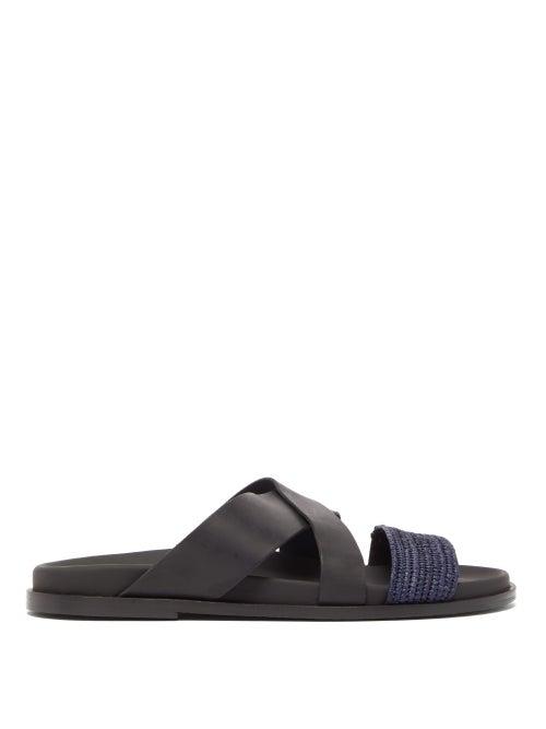 Matchesfashion.com Casablanca 1942 - Yako Raffia And Leather Cross-strap Sandals - Mens - Black Multi