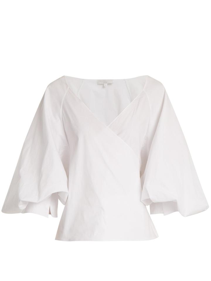 Caroline Constas Josie V-neck Puff-sleeved Stretch-cotton Top