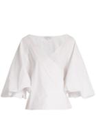 Caroline Constas Josie V-neck Puff-sleeved Stretch-cotton Top