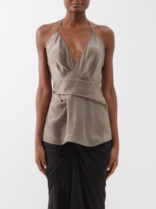 Rick Owens - Laura Satin Wrap Top - Womens - Dark Beige