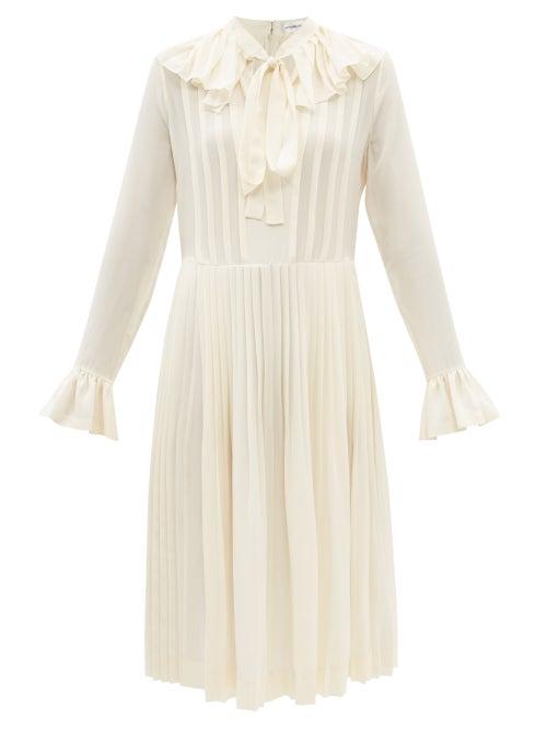 Victoria Beckham - Pussy-bow Silk Crepe De Chine Dress - Womens - Ivory