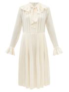Victoria Beckham - Pussy-bow Silk Crepe De Chine Dress - Womens - Ivory