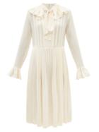 Victoria Beckham - Pussy-bow Silk Crepe De Chine Dress - Womens - Ivory