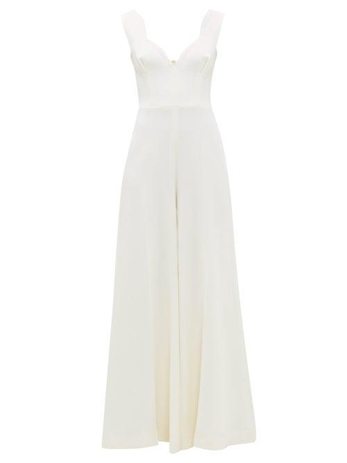 Matchesfashion.com Emilia Wickstead - Rosabel Sweetheart-neckline Wool-crepe Jumpsuit - Womens - Ivory