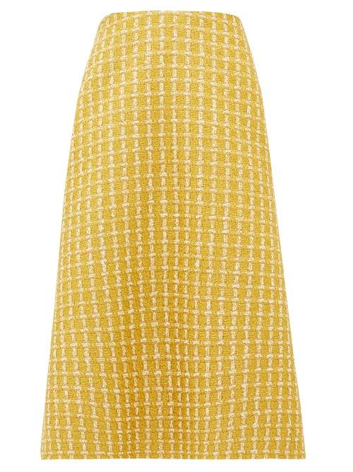 Matchesfashion.com Balenciaga - A-line Wool-blend Lam-tweed Skirt - Womens - Yellow