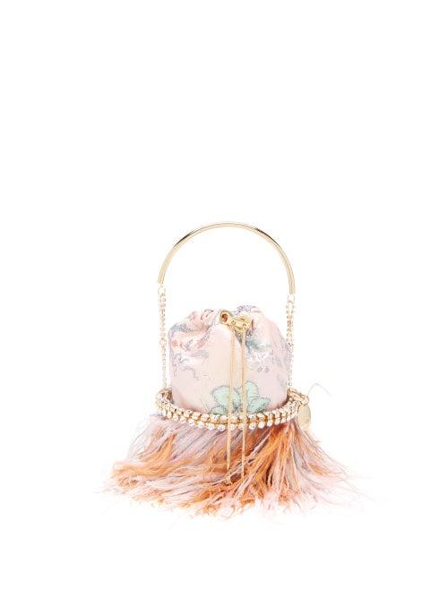 Matchesfashion.com Rosantica By Michela Panero - X Peter Pilotto Viola Crystal And Feather Clutch - Womens - Pink Multi