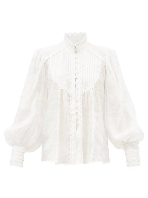 Ale Mais - Songbird High-neck Ramie Blouse - Womens - Ivory
