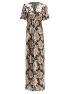 Matchesfashion.com Paco Rabanne - Rose Print Chainmail Maxi Dress - Womens - Black Pink