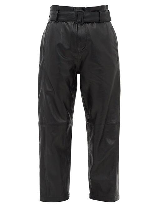 Matchesfashion.com Mm6 Maison Margiela - High Rise Belted Leather Trousers - Womens - Black