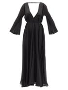 Ladies Beachwear Fil De Vie - Prosperina Plunge-neck Silk-habotai Maxi Dress - Womens - Black