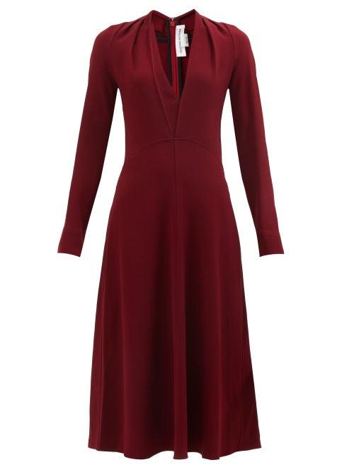 Victoria Beckham - V-neck Crepe Midi Dress - Womens - Burgundy