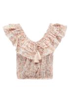 Ladies Beachwear Loveshackfancy - Dorin Floral-print Cotton-voile Cropped Top - Womens - Pink Multi
