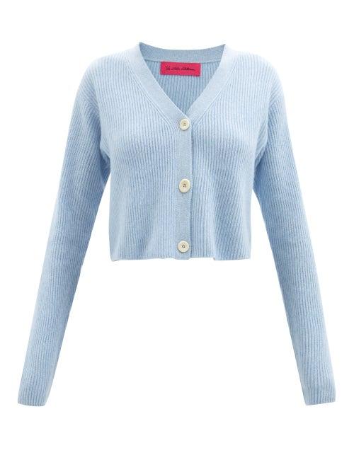 The Elder Statesman - Cropped Cashmere Cardigan - Womens - Light Blue