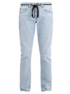 Off-white Type-printed Distressed Slim-leg Jeans