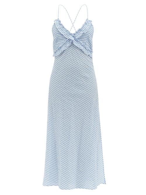 Belize - Zahara Ruffle-trim Check Seersucker Dress - Womens - Blue