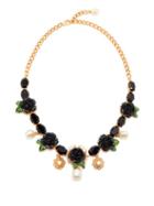 Matchesfashion.com Dolce & Gabbana - Rose And Crystal Embellished Necklace - Womens - Black