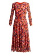 Matchesfashion.com Saloni - Isabel Azalea Print Silk Dress - Womens - Red Multi
