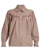 Matchesfashion.com Alexachung - Striped Frill Trimmed Cotton Shirt - Womens - Pink Stripe