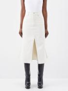 Alexander Mcqueen - Slit-front Flared Denim Midi Skirt - Womens - Ivory