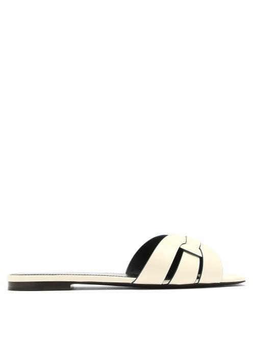 Matchesfashion.com Saint Laurent - Tribute Leather Slides - Womens - Cream