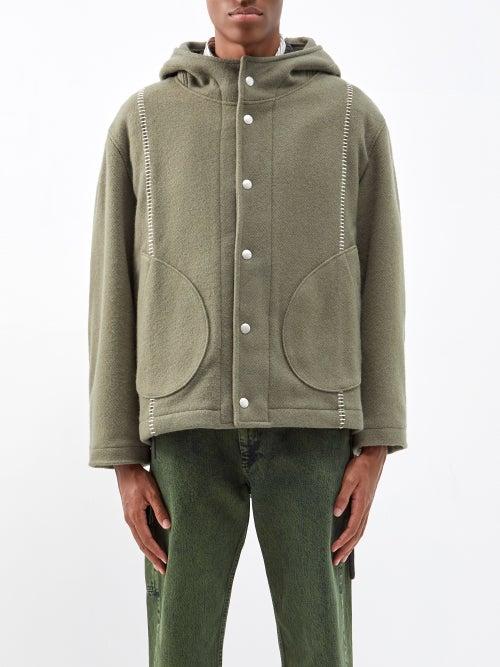 3man - Blanket-stitch Hooded Wool-blend Jacket - Mens - Grey