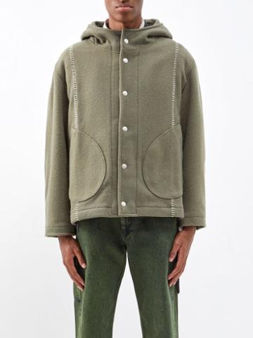3man - Blanket-stitch Hooded Wool-blend Jacket - Mens - Grey