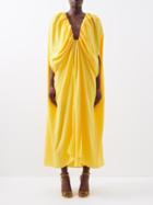 Raquel Diniz - Emilia Plunge-front Draped Satin Cape Dress - Womens - Yellow