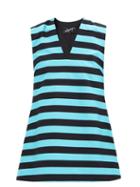 Elzinga - V-neck Striped A-line Mini Dress - Womens - Blue Multi