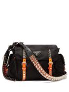 Matchesfashion.com Prada - New Vela Studded Nylon Shoulder Bag - Womens - Black Orange