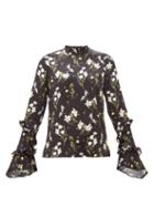 Matchesfashion.com Erdem - Louella Daffodil-print Silk Blouse - Womens - Black Print