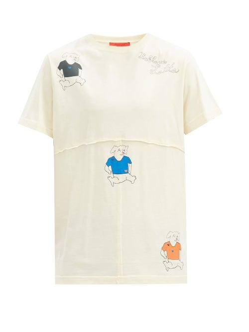 Matchesfashion.com Eckhaus Latta - Lapped-seam Dog-print Cotton T-shirt - Mens - Beige Multi