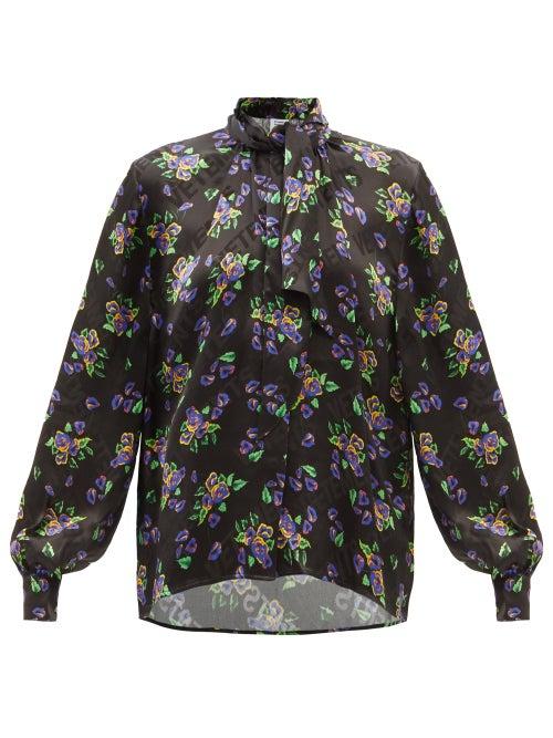 Vetements - Acid Flowers-print Logo-jacquard Blouse - Womens - Navy Multi