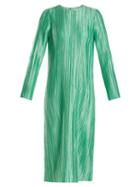 Matchesfashion.com Tibi - Pliss Pleated Long Sleeved Midi Dress - Womens - Green