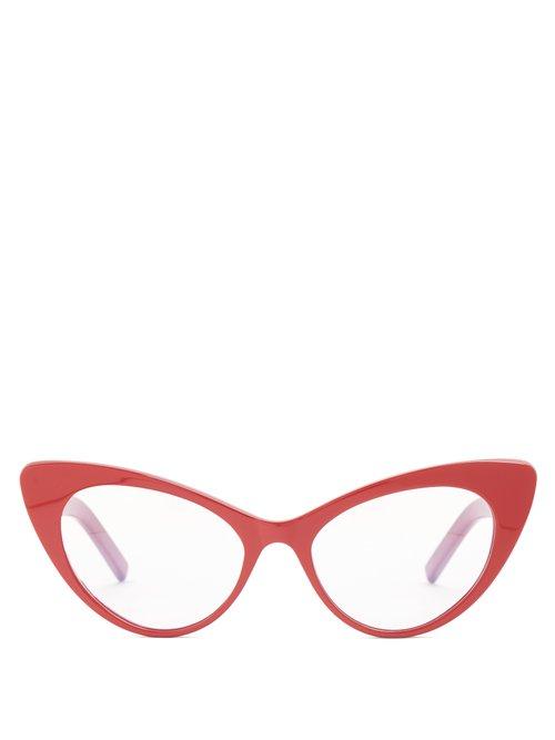 Matchesfashion.com Saint Laurent - Lily Cat Eye Frame Acetate Glasses - Womens - Red