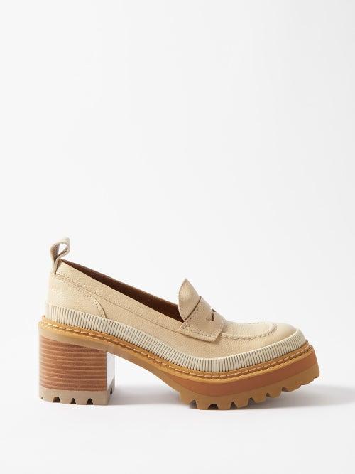 See By Chlo - Mahalia Textured-leather Heeled Loafers - Womens - Natural