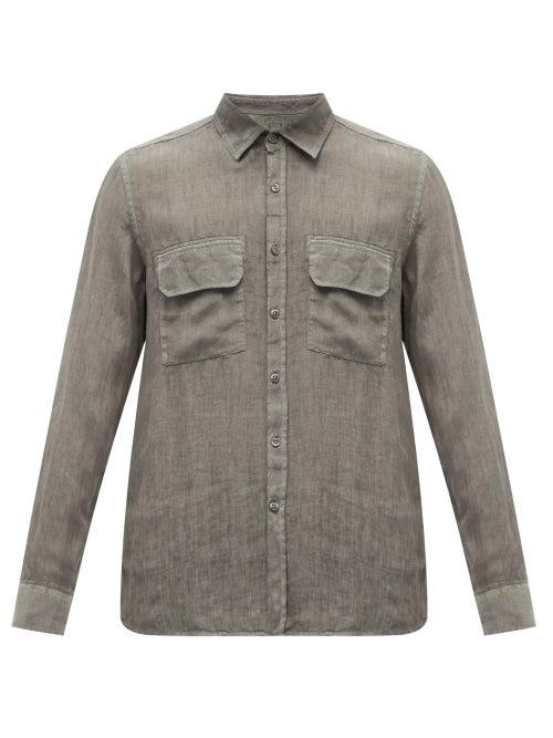 120 Lino 120% Lino - Patch Pocket Linen Shirt - Mens - Grey