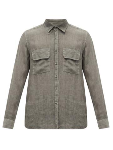 120 Lino 120% Lino - Patch Pocket Linen Shirt - Mens - Grey