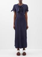 Marni - Tie-neck Jacquard-satin Dress - Womens - Navy