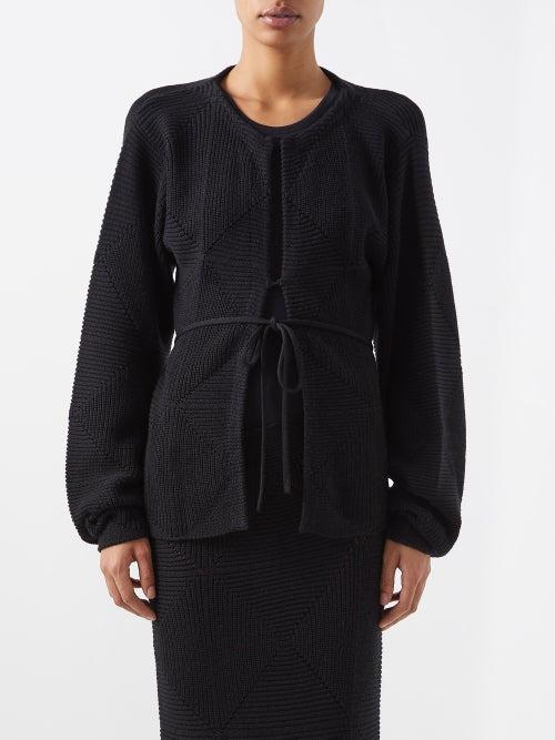 Toteme - Tie-waist Geometric-knit Cardigan - Womens - Black