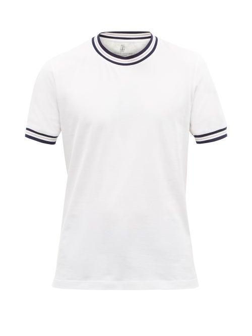 Matchesfashion.com Brunello Cucinelli - Striped-edge Cotton-jersey T-shirt - Mens - White
