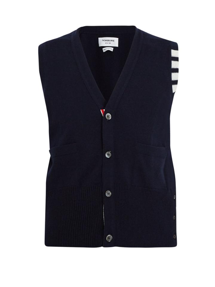 Thom Browne Striped-detail Cashmere Sleeveless Cardigan