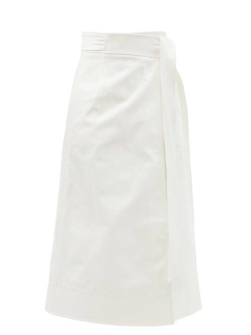 Ladies Rtw Gabriela Hearst - Duane Denim Midi Wrap Skirt - Womens - White